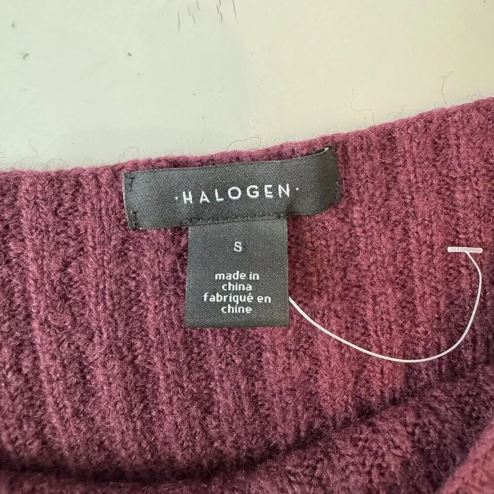 Halogen Sweater Women S Burgundy Square Neck Balloon Sleeve Wool Blend Cropped